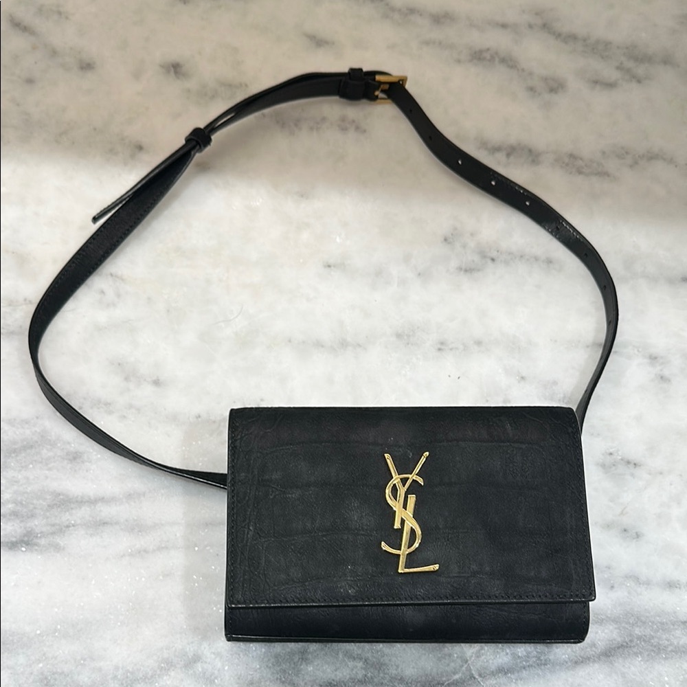 YSL Black Leather Belt Bag